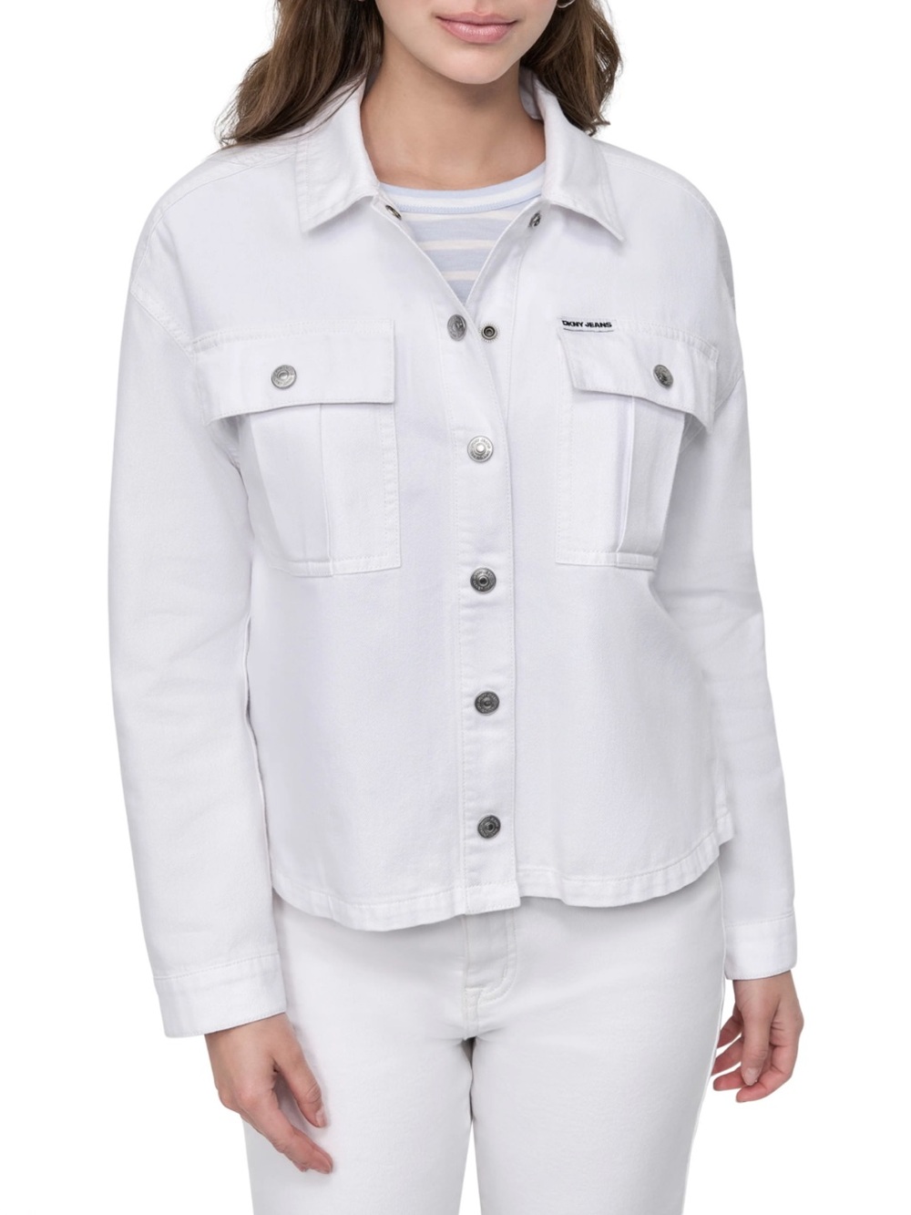 DKNY White Button-Front Denim Jacket